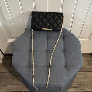 Nine West Black Quilted Clutch with Gold Chain
